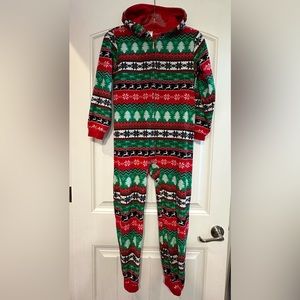 Festive Christmas Romper One Piece Zip Cup Pajamas Children’s Place Sz L 10/12